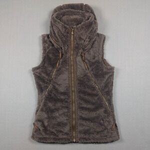 Kuhl Vest Womens Small Brown Flight Deep Pile Sherpa Fleece Hidden Hood Full Zip